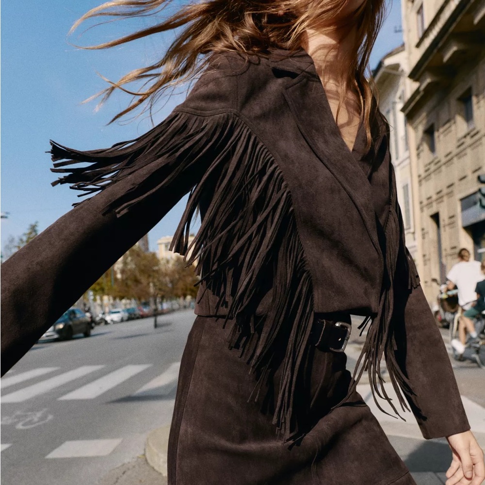 ZARA FAUX SUEDE FRINGED JACKET - Picture 8 of 16